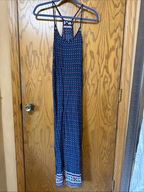 Women's Navy Blue Printed Maxi Dress with Strappy Back